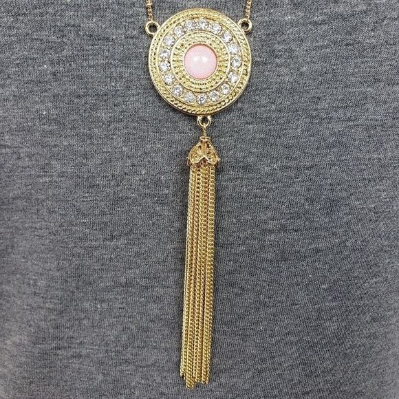 Beautiful Gold Tone with Pink Necklace - Picture 1 of 5